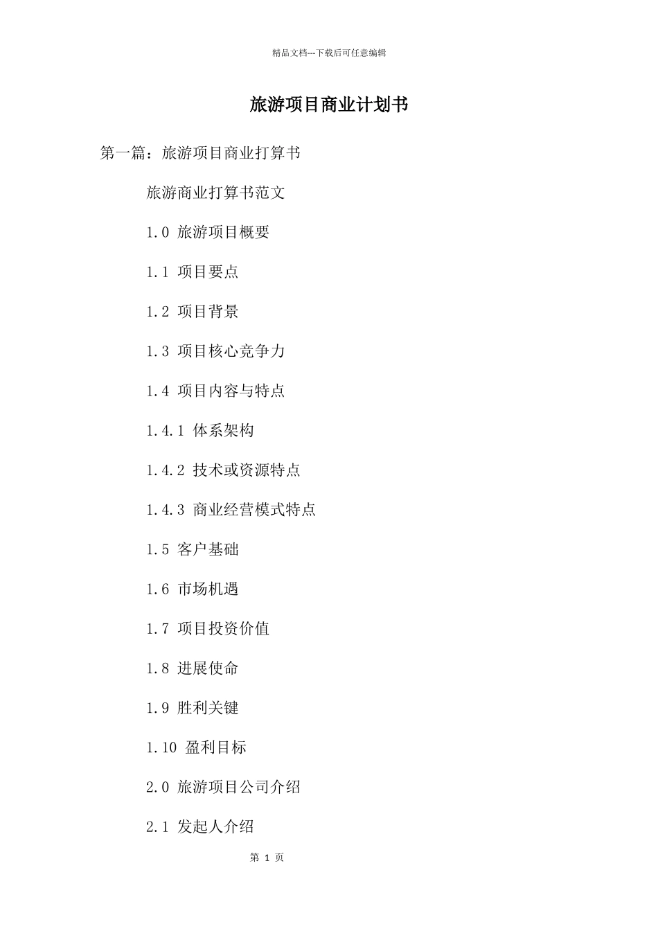 旅游项目商业计划书_第1页