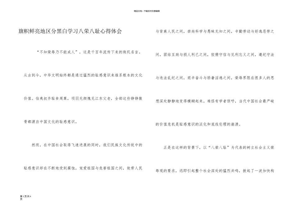 旗帜鲜明地辨别黑白学习八荣八耻心得体会_第1页