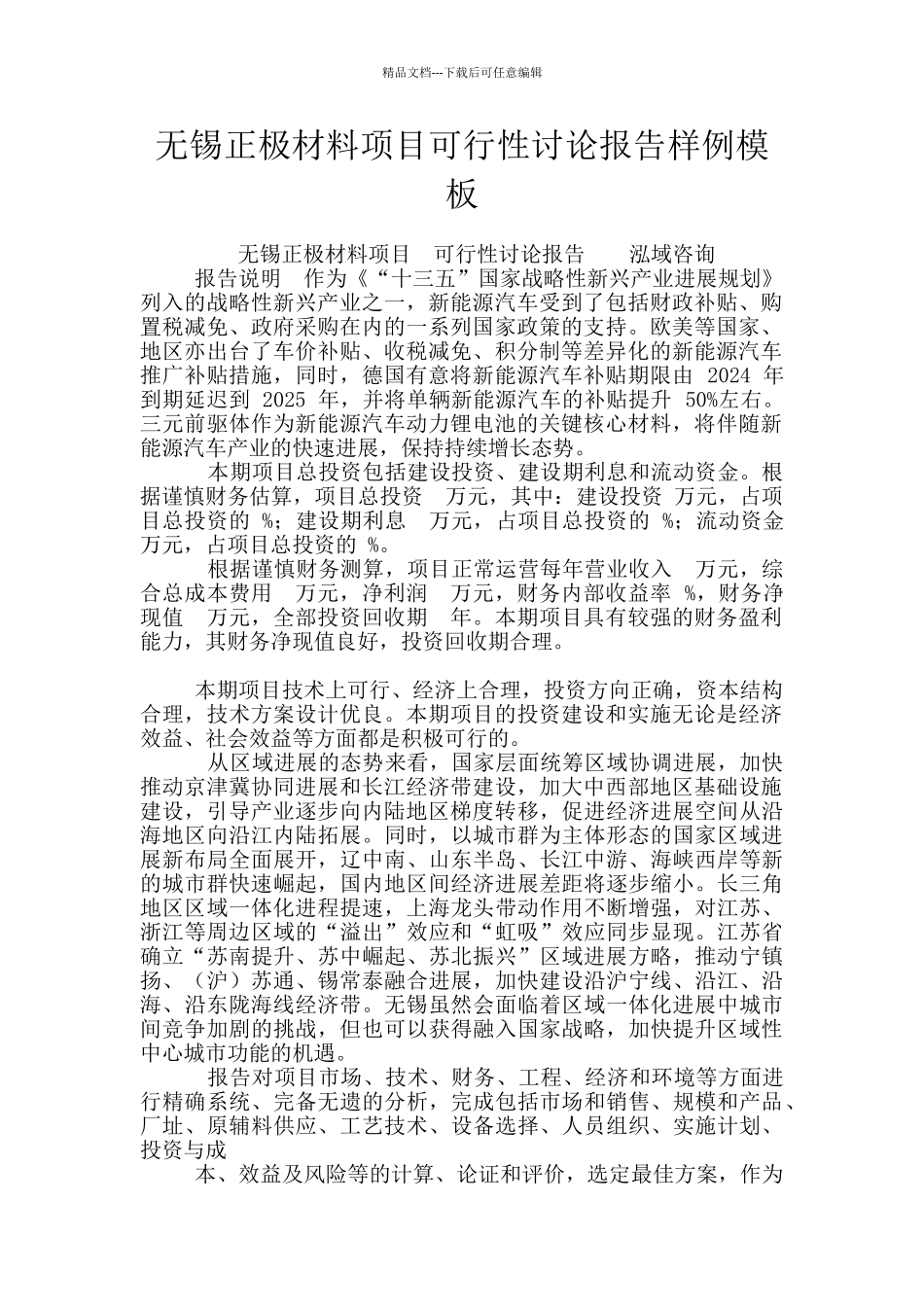 无锡正极材料项目可行性研究报告样例模板_第1页