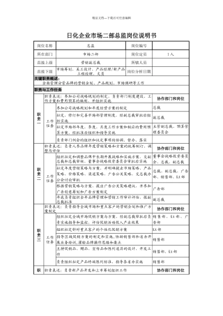 日化企业市场二部总监岗位说明书