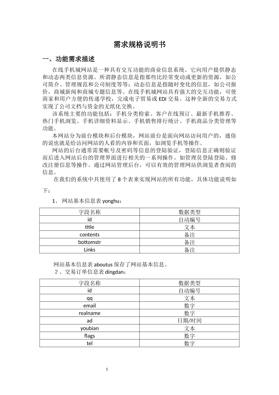 在线手机商城需求规格说明书_第1页