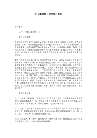 在玉鑫塑胶公司的实习报告-总结报告模板