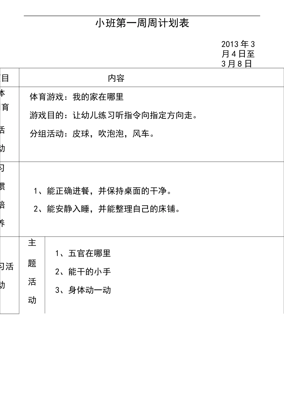 幼儿园小班春学期周计划_第1页