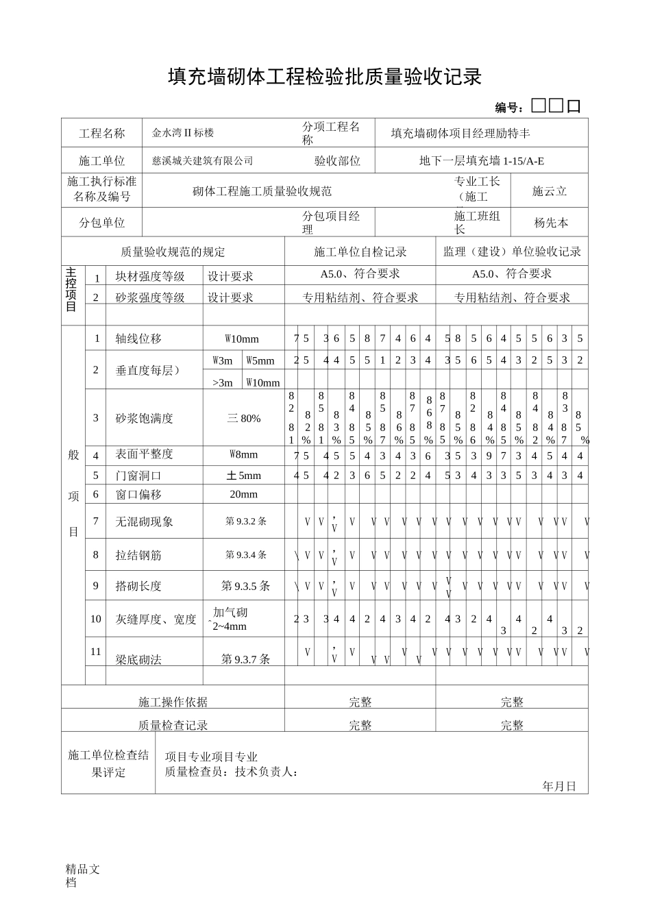 填充墙砌体检验批._第1页