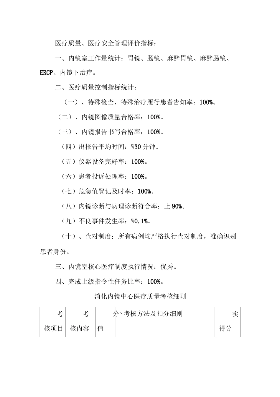内镜中心医疗质量、医疗安全管理评价指标_第1页