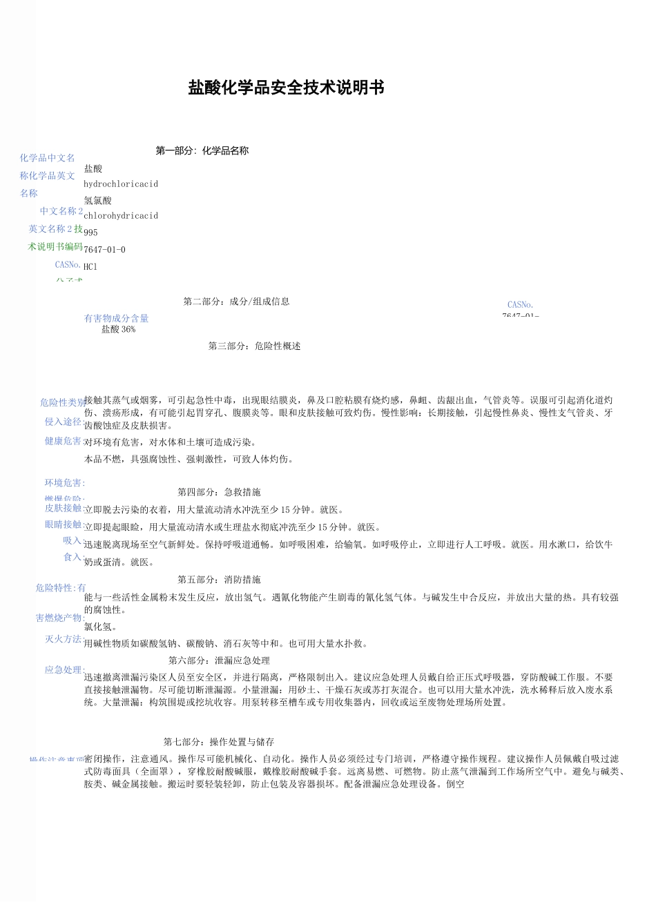 盐酸安全技术说明书MSDS_第2页