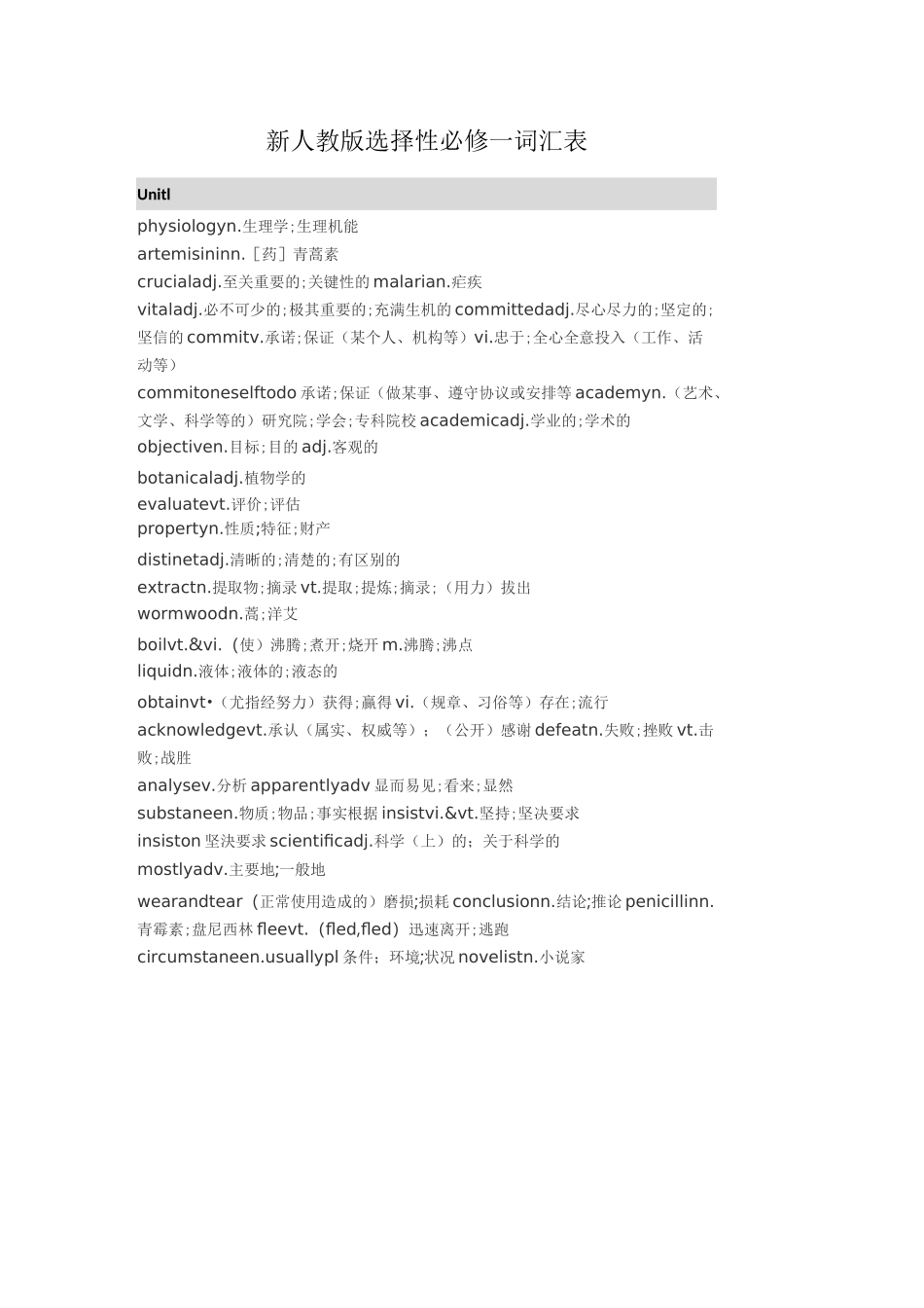 新人教版高中英语选择性必修一词汇表(精校版)_第1页