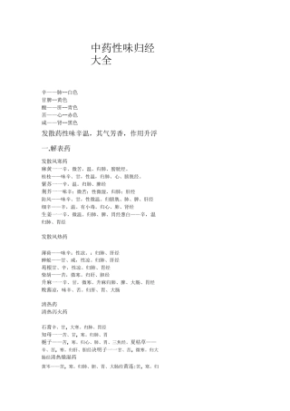 中药性味归经大全