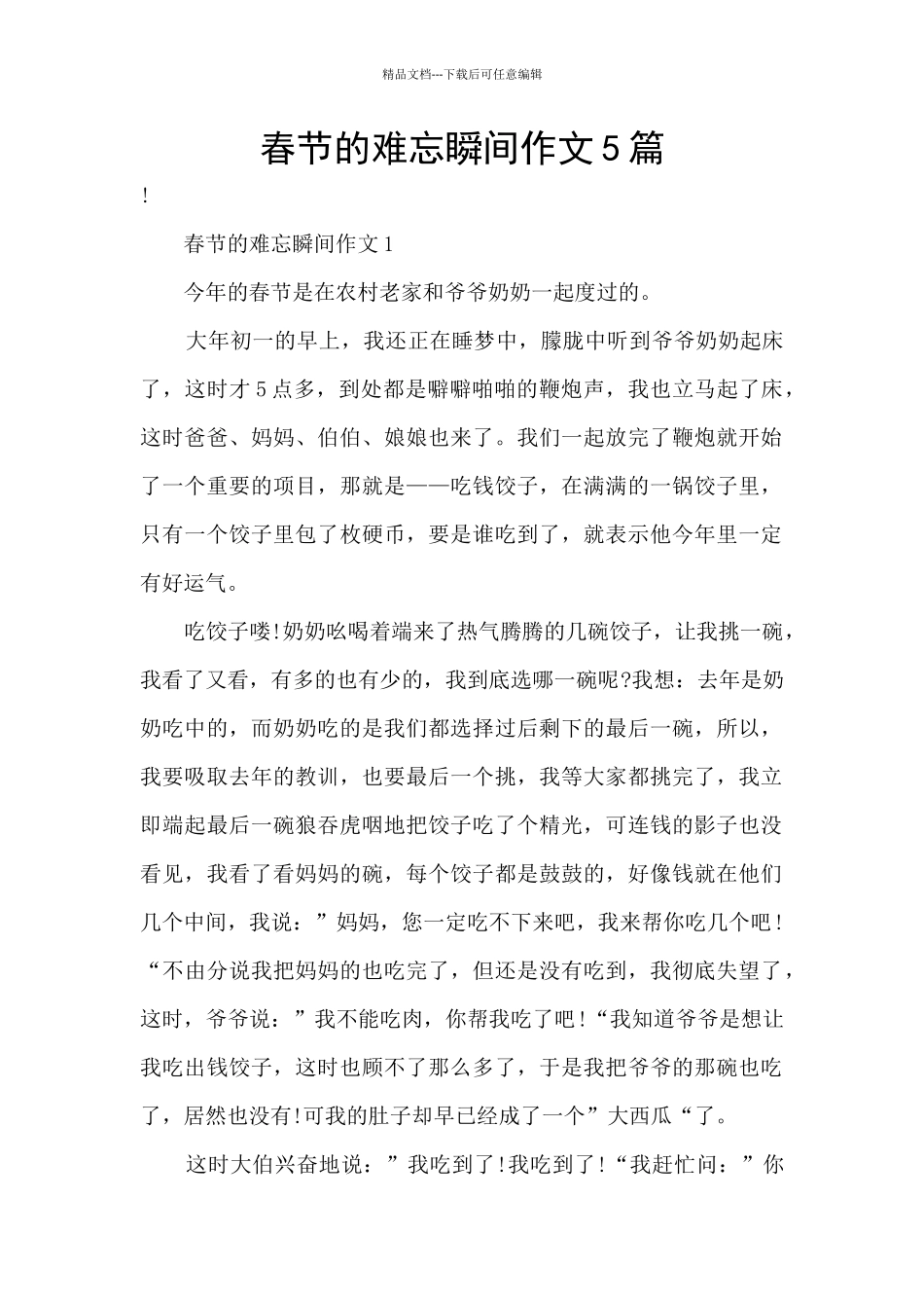 春节的难忘瞬间作文5篇_第1页