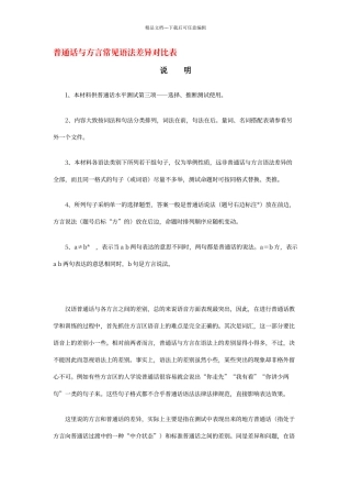 普通话与方言常见语法差异对照表