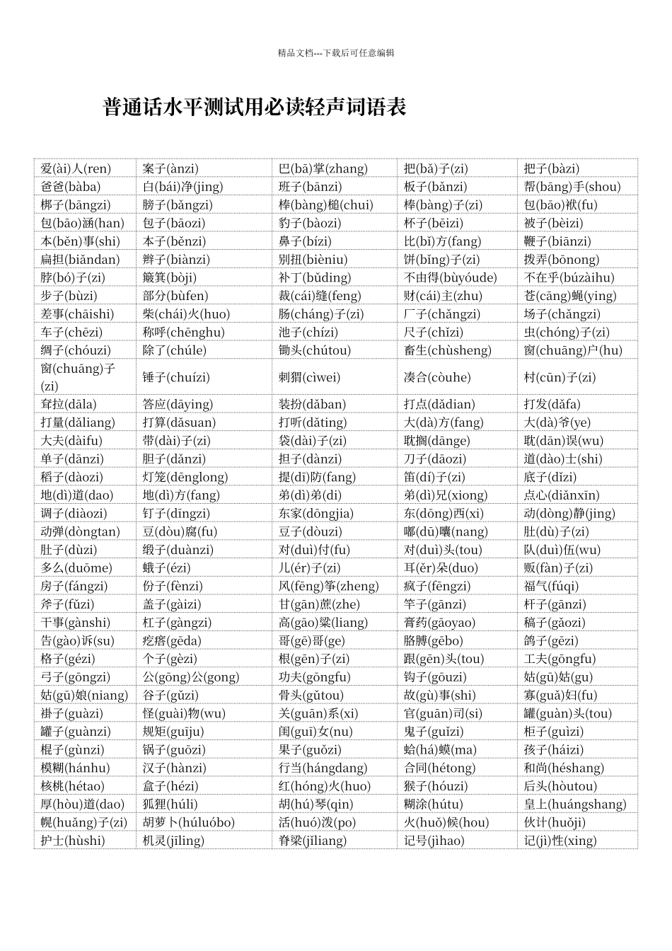 普通话水平测试用必读轻声词语表_第1页