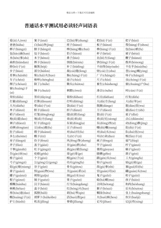 普通话水平测试用必读轻声词语表