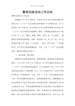 暑假实践活动工作总结