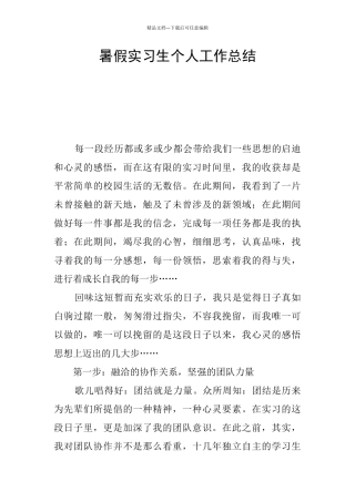 暑假实习生个人工作总结