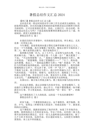 暑假总结作文汇总2024
