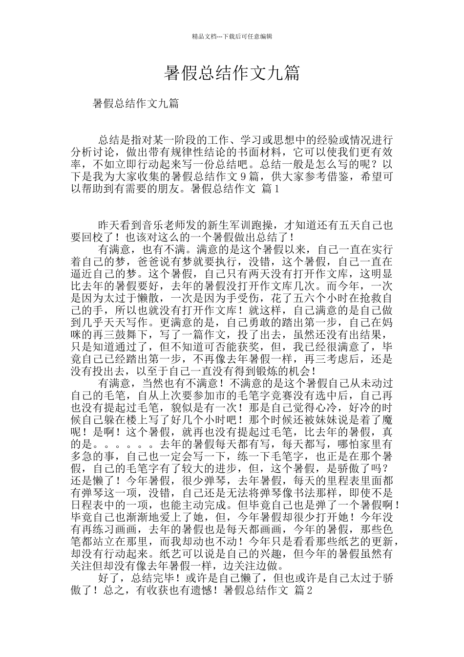 暑假总结作文九篇_第1页