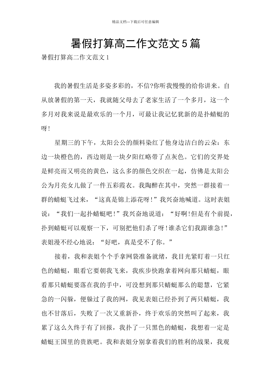 暑假打算高二作文范文5篇_第1页