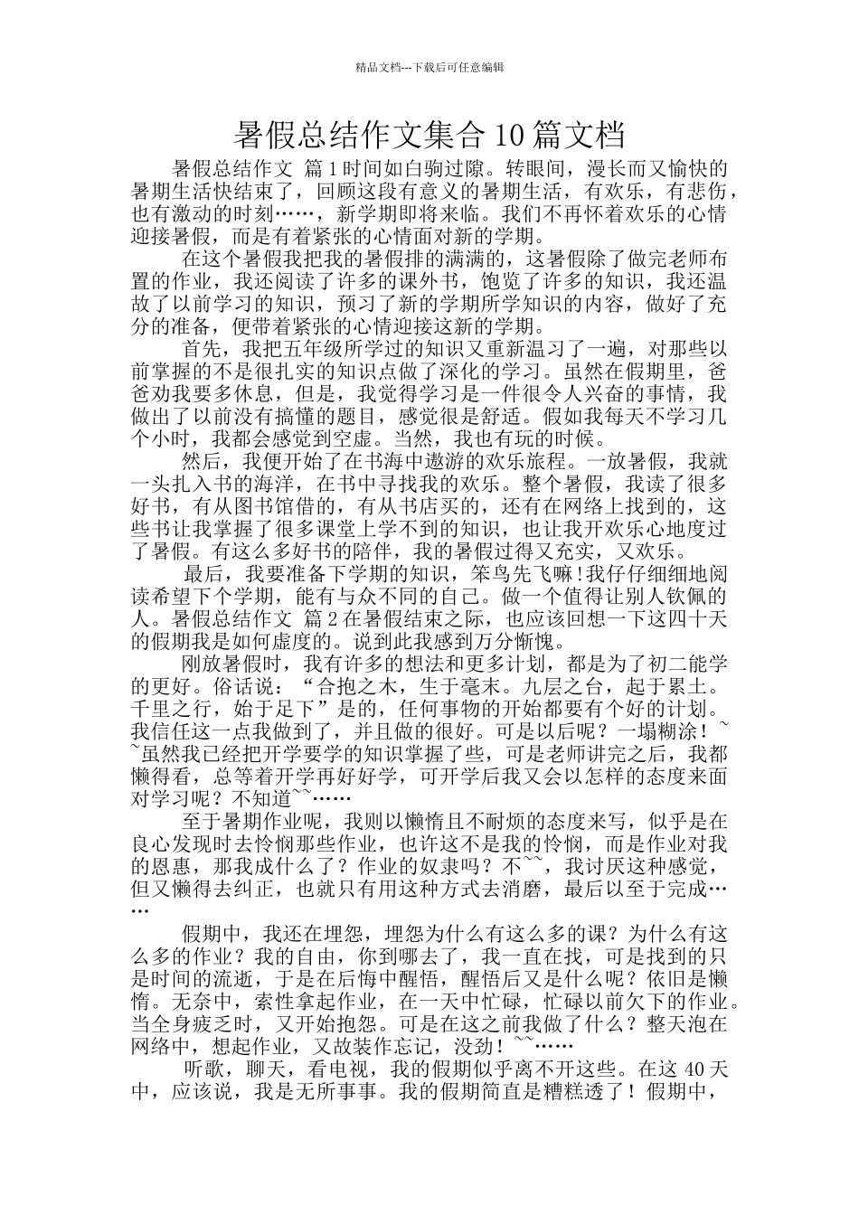 暑假总结作文集合10篇文档_第1页