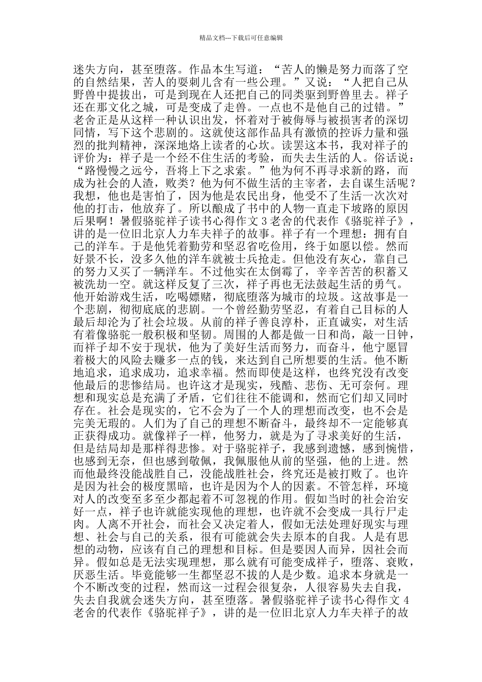 暑假骆驼祥子读书心得作文_第3页