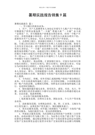 暑期实践报告锦集9篇