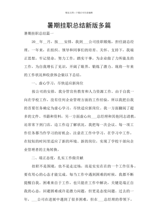 暑期挂职总结新版多篇