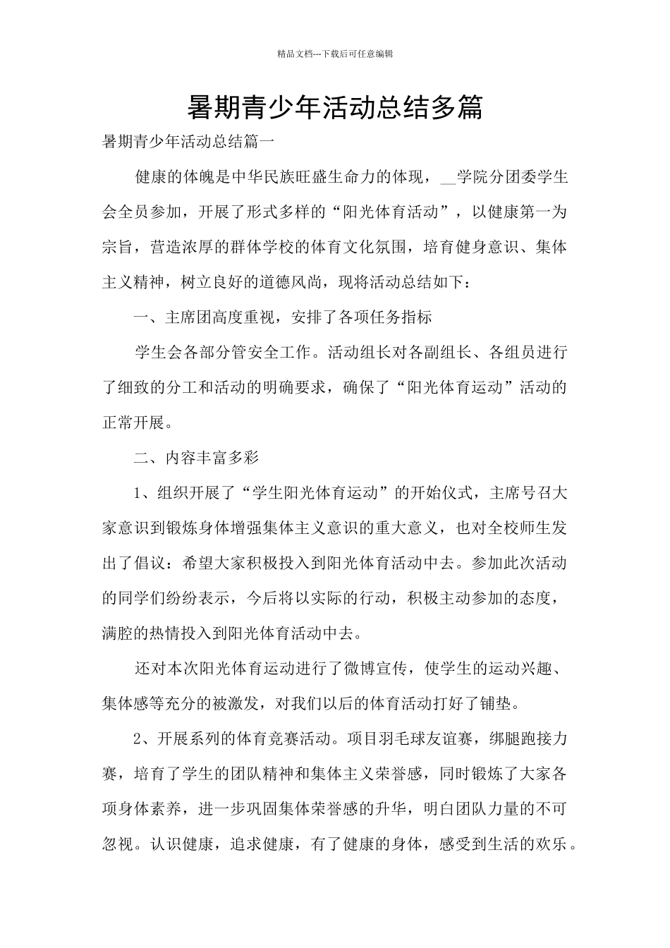 暑期青少年活动总结多篇_第1页