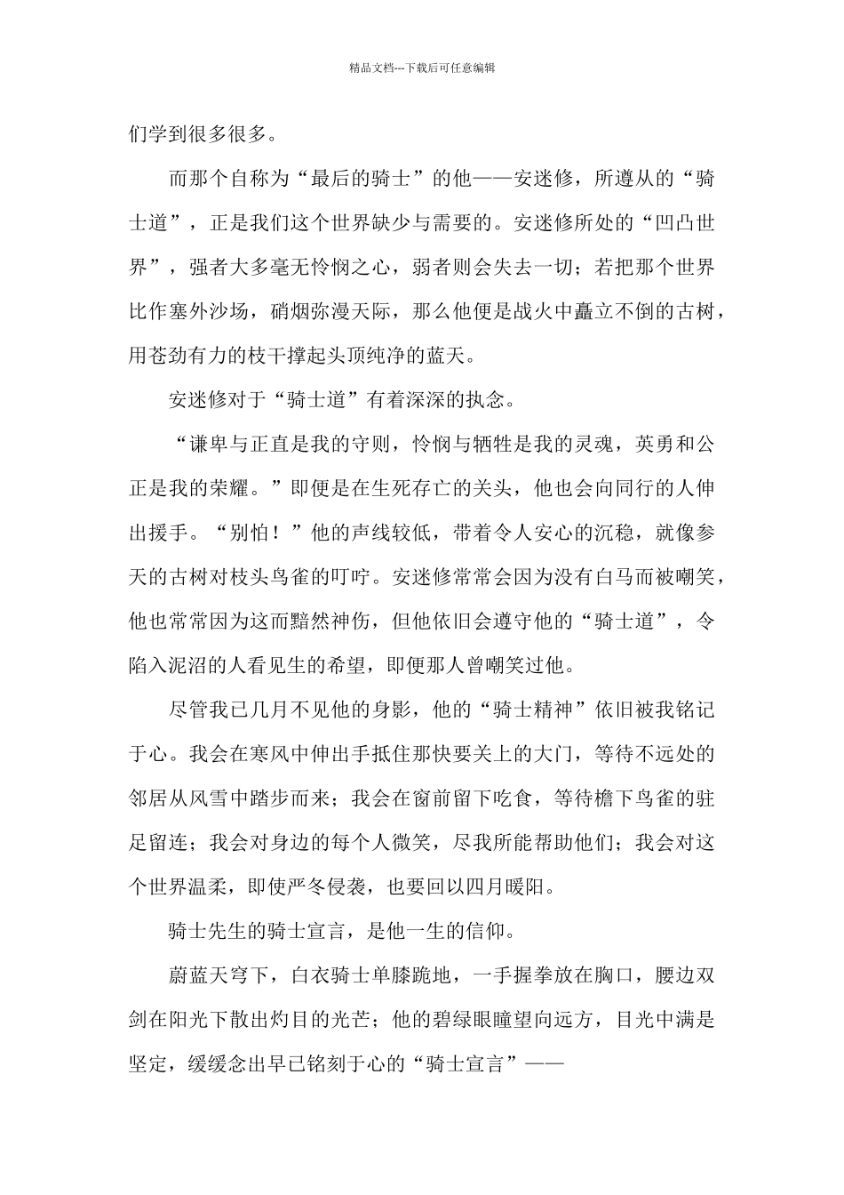 最后的骑士读后感400字_第3页
