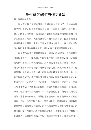 最忙碌的端午节作文5篇