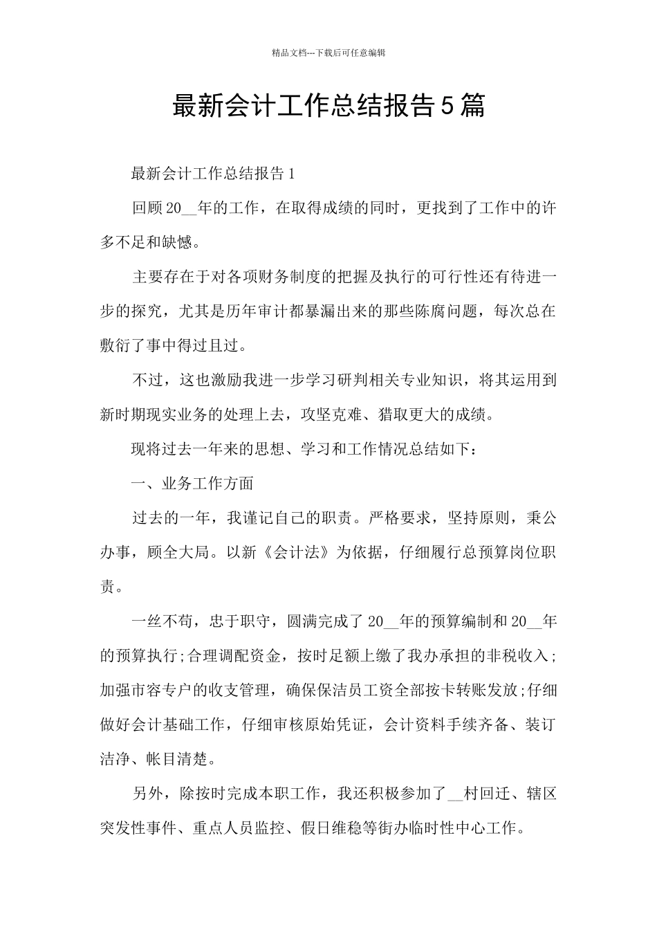 最新会计工作总结报告5篇_第1页