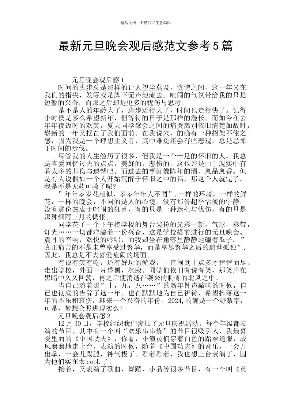 最新元旦晚会观后感范文参考5篇_第1页