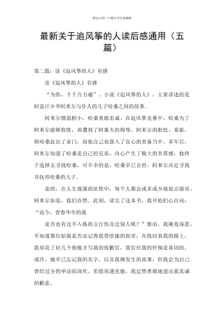 最新关于追风筝的人读后感通用