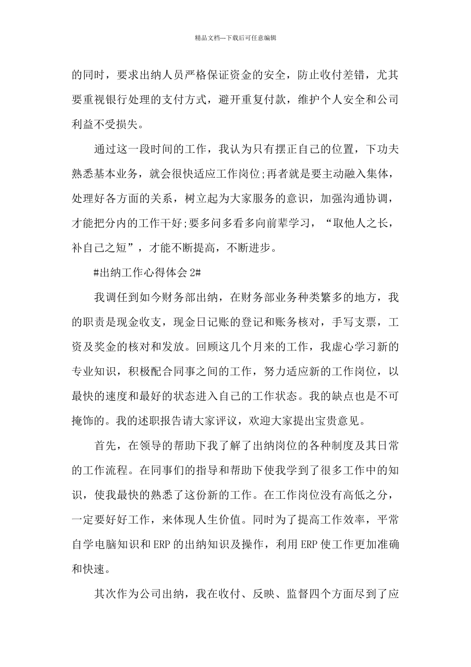 最新出纳人员工作心得体会及工作总结_第2页