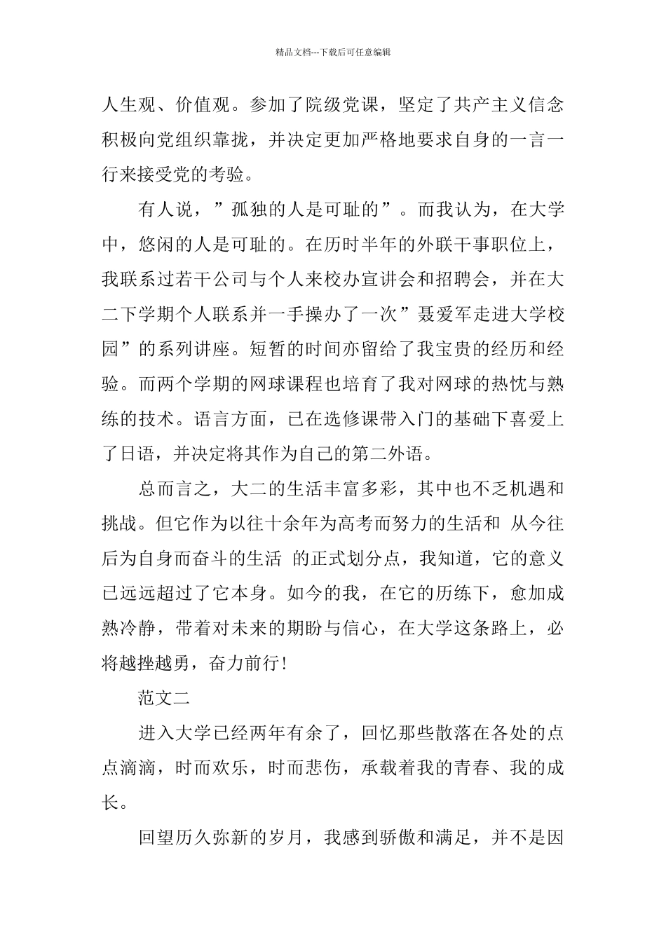 最新大学生学年自我总结范文_第2页