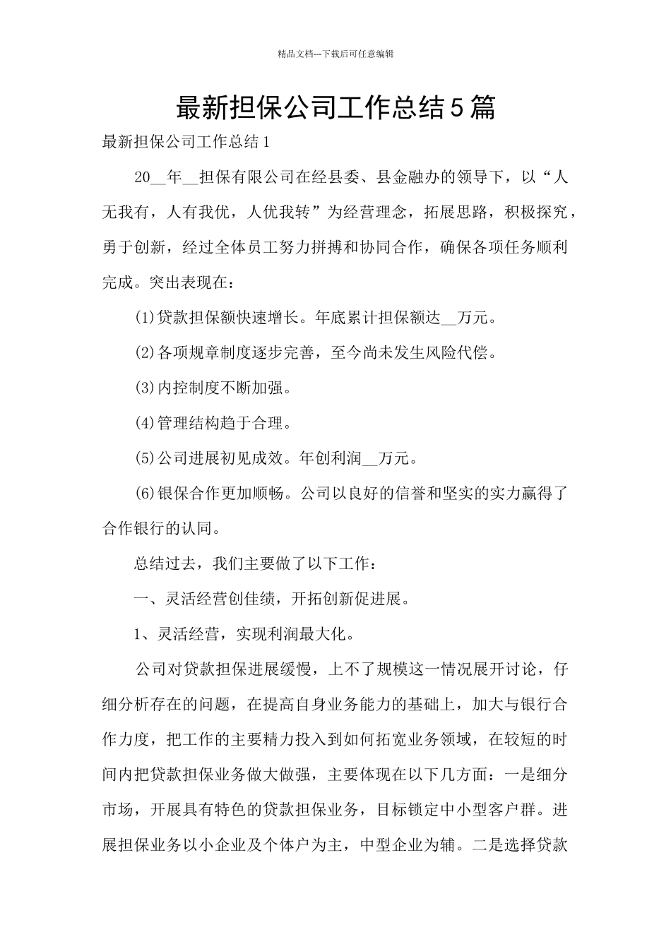 最新担保公司工作总结5篇_第1页