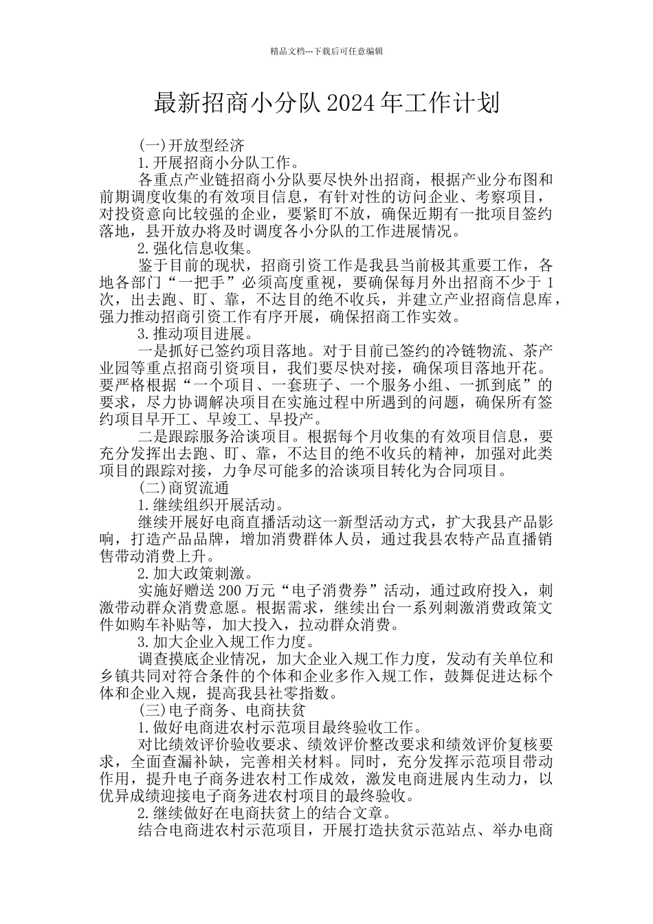 最新招商小分队2024年工作计划_第1页