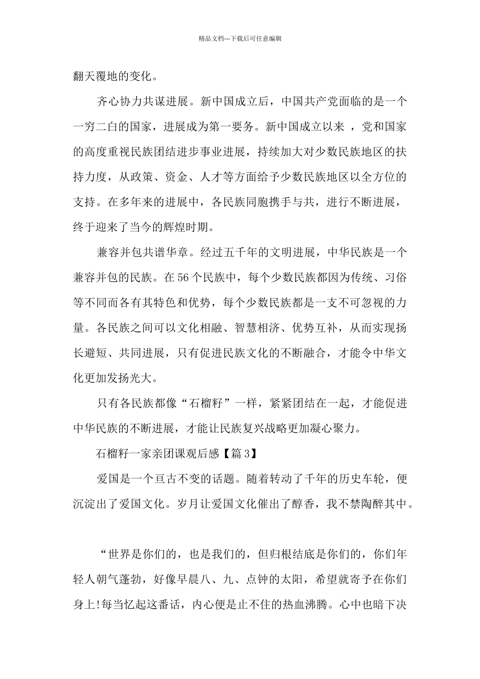 最新石榴籽一家亲团课2024观后感_第3页