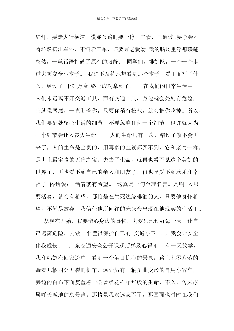 最新精选六篇广东交通安全公开课观后感及心得范文_第3页