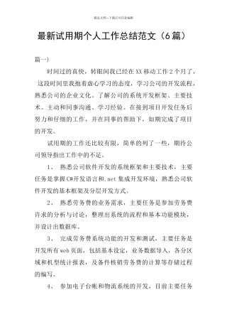 最新试用期个人工作总结范文