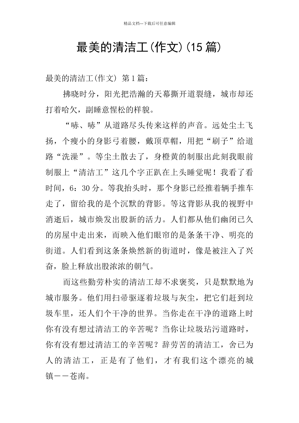 最美的清洁工(15篇)_第1页