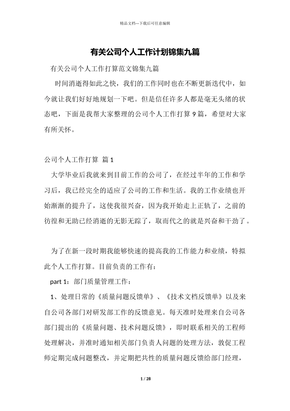 有关公司个人工作计划锦集九篇_第1页