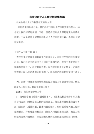 有关公司个人工作计划锦集九篇