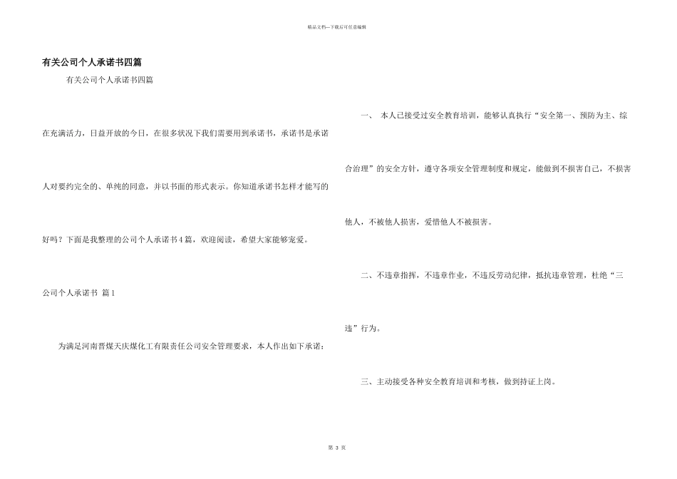 有关公司个人承诺书四篇_第1页
