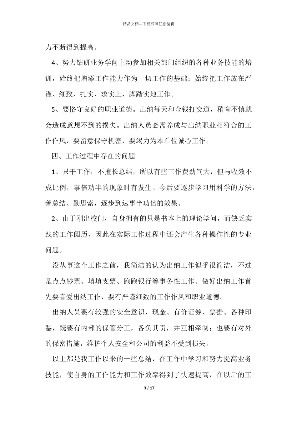 有关出纳个人工作总结模板合集八篇_第3页