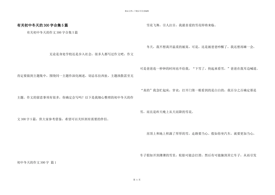 有关初中冬天的300字合集5篇_第1页