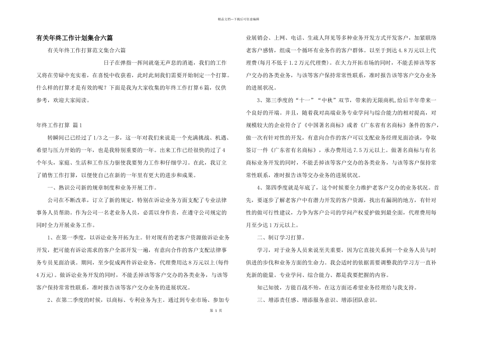 有关年终工作计划集合六篇_第1页