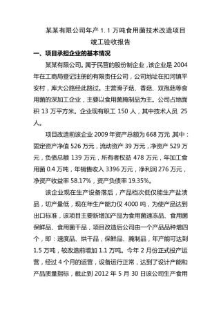 技改项目验收报告