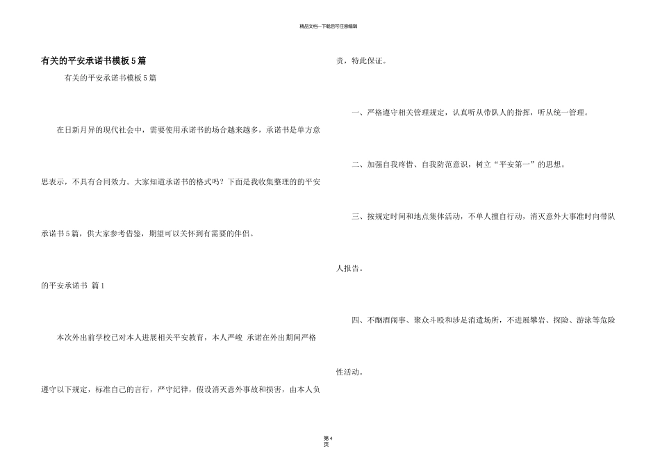 有关的安全承诺书模板5篇_第1页