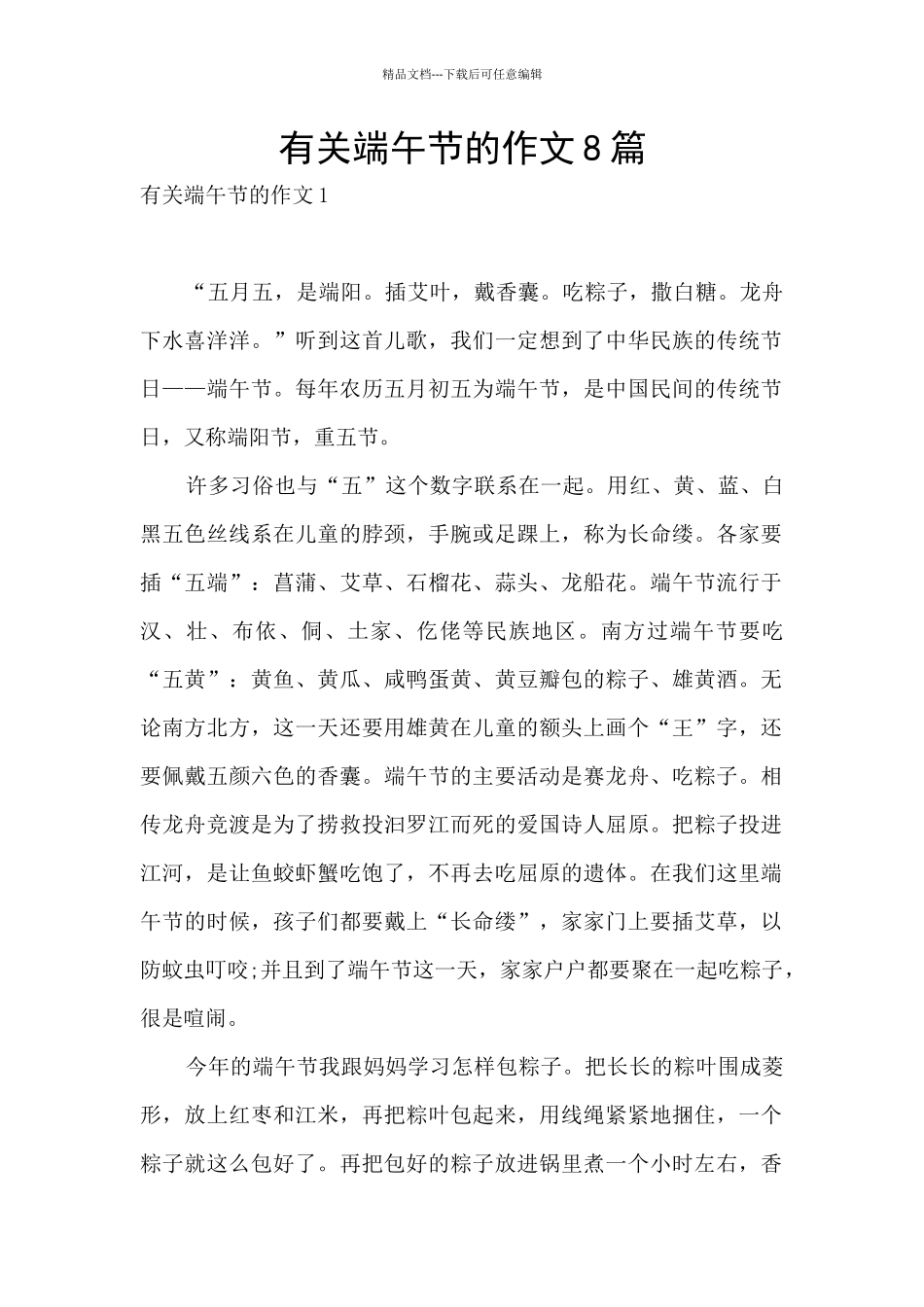 有关端午节的作文8篇_第1页