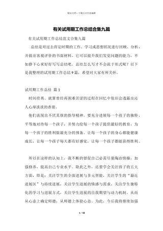 有关试用期工作总结合集九篇