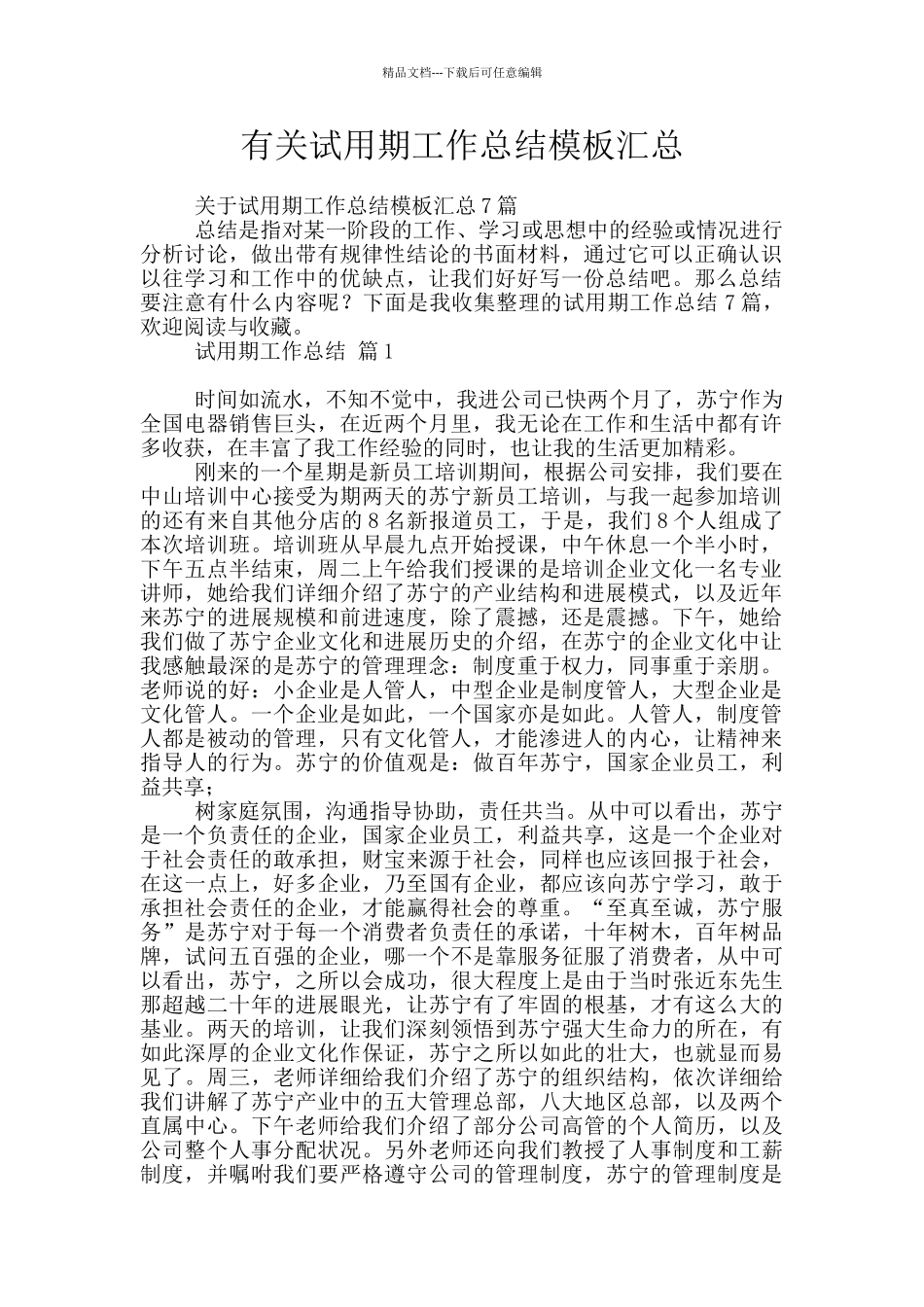 有关试用期工作总结模板汇总_第1页